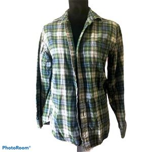 LL Bean green/blue flannel